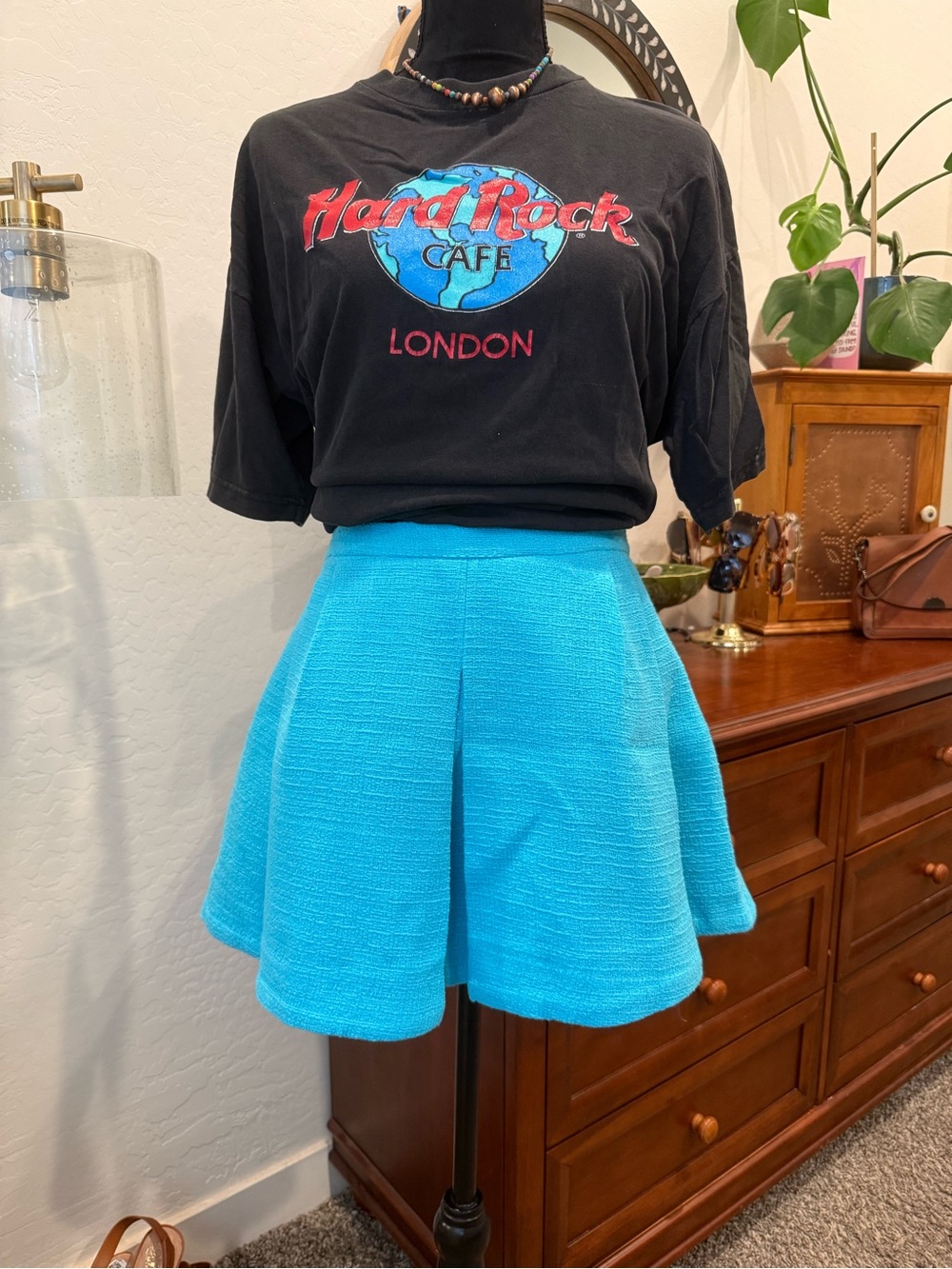 Zara Bright Turquoise Mini Skater Skirt with shorts